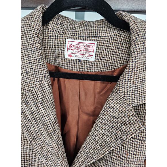 Pendleton Petite Brown Virgin Wool Crow's Foot Three-Button Skirt Suit Size M - Picture 6 of 6